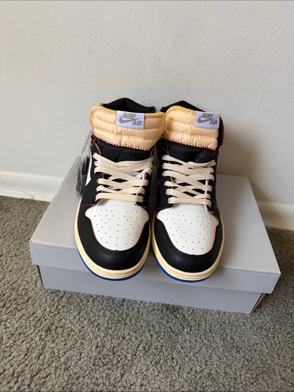 Nike Kids High-Top Sneakers in Black, White & Cream with Peach Tongue